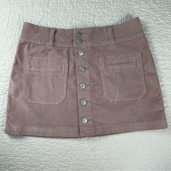 🔥Free People Corduroy Mini Skirt Pink Full Button Front Size 27 - Picture 2 of 11